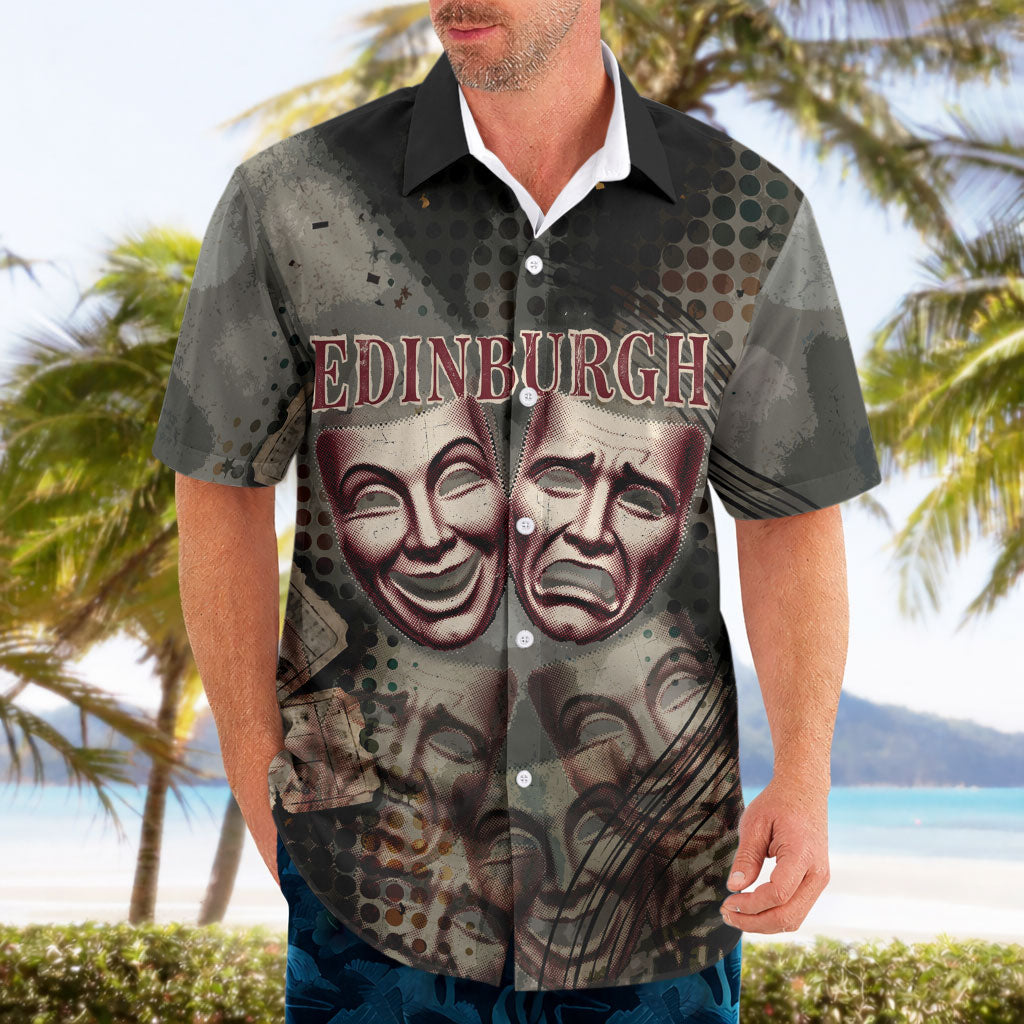 Edinburgh Fringe Hawaiian Shirt Scotland Fringe Arts Comedy Tragedy Masks Castle Moon