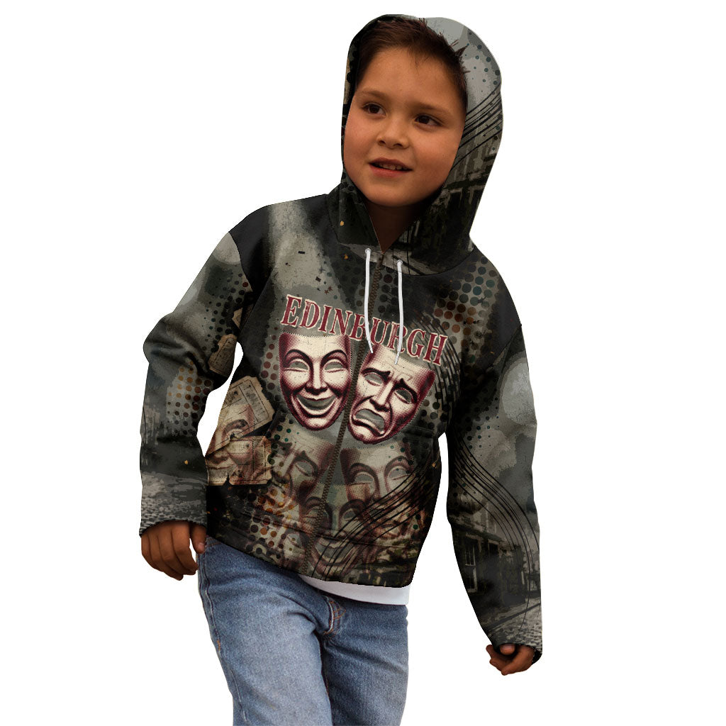 Edinburgh Fringe Kid Hoodie Scotland Fringe Arts Comedy Tragedy Masks Castle Moon