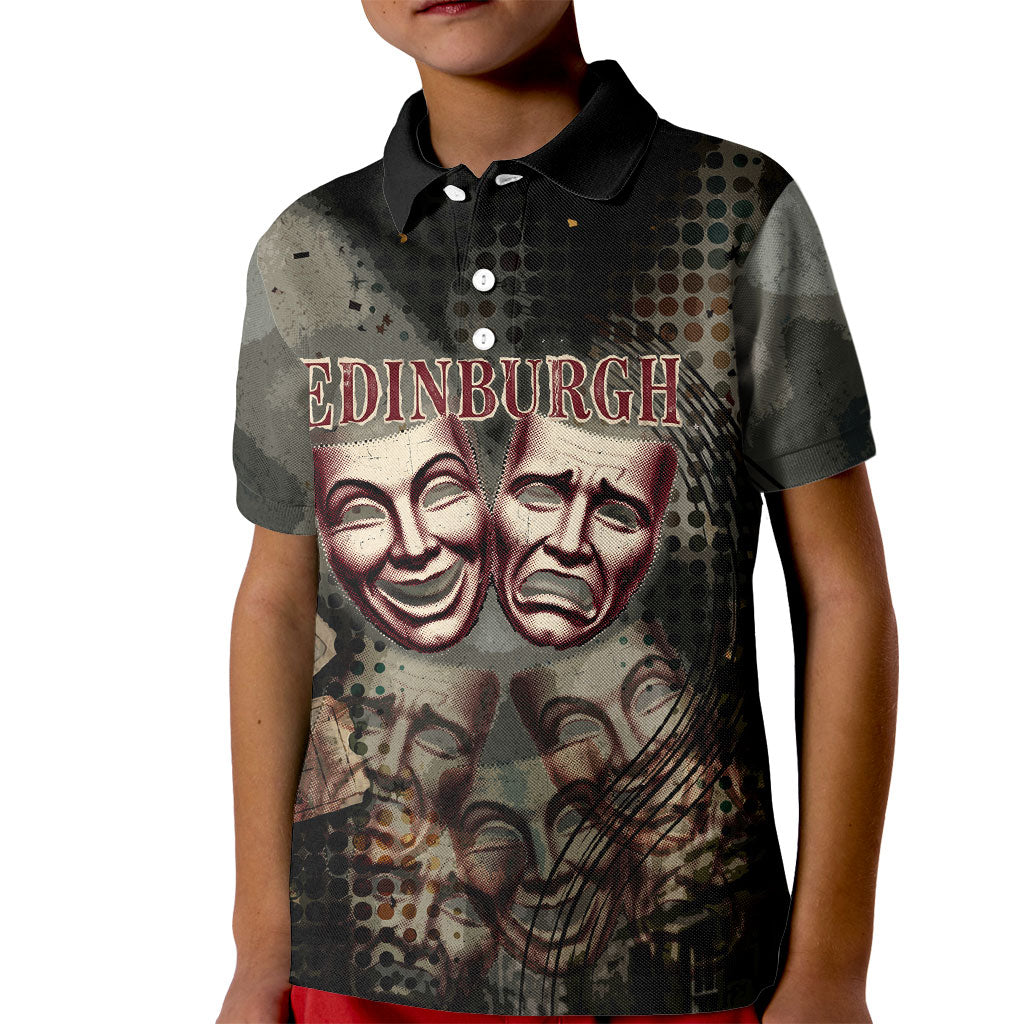 Edinburgh Fringe Kid Polo Shirt Scotland Fringe Arts Comedy Tragedy Masks Castle Moon