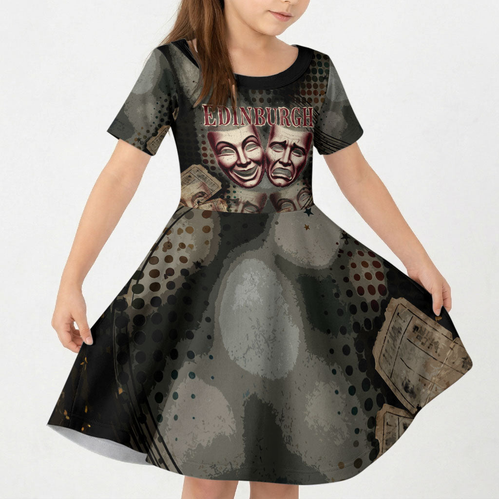 Edinburgh Fringe Kid Short Sleeve Dress Scotland Fringe Arts Comedy Tragedy Masks Castle Moon