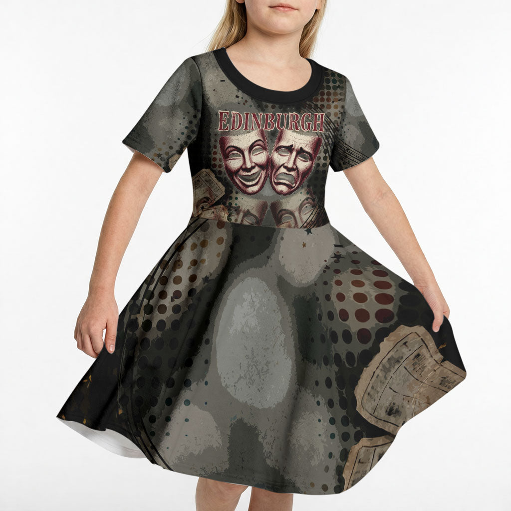 Edinburgh Fringe Kid Short Sleeve Dress Scotland Fringe Arts Comedy Tragedy Masks Castle Moon