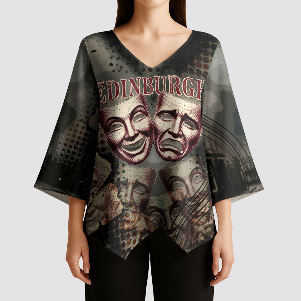 Edinburgh Fringe Kimono Sleeve Blouse Scotland Fringe Arts Comedy Tragedy Masks Castle Moon