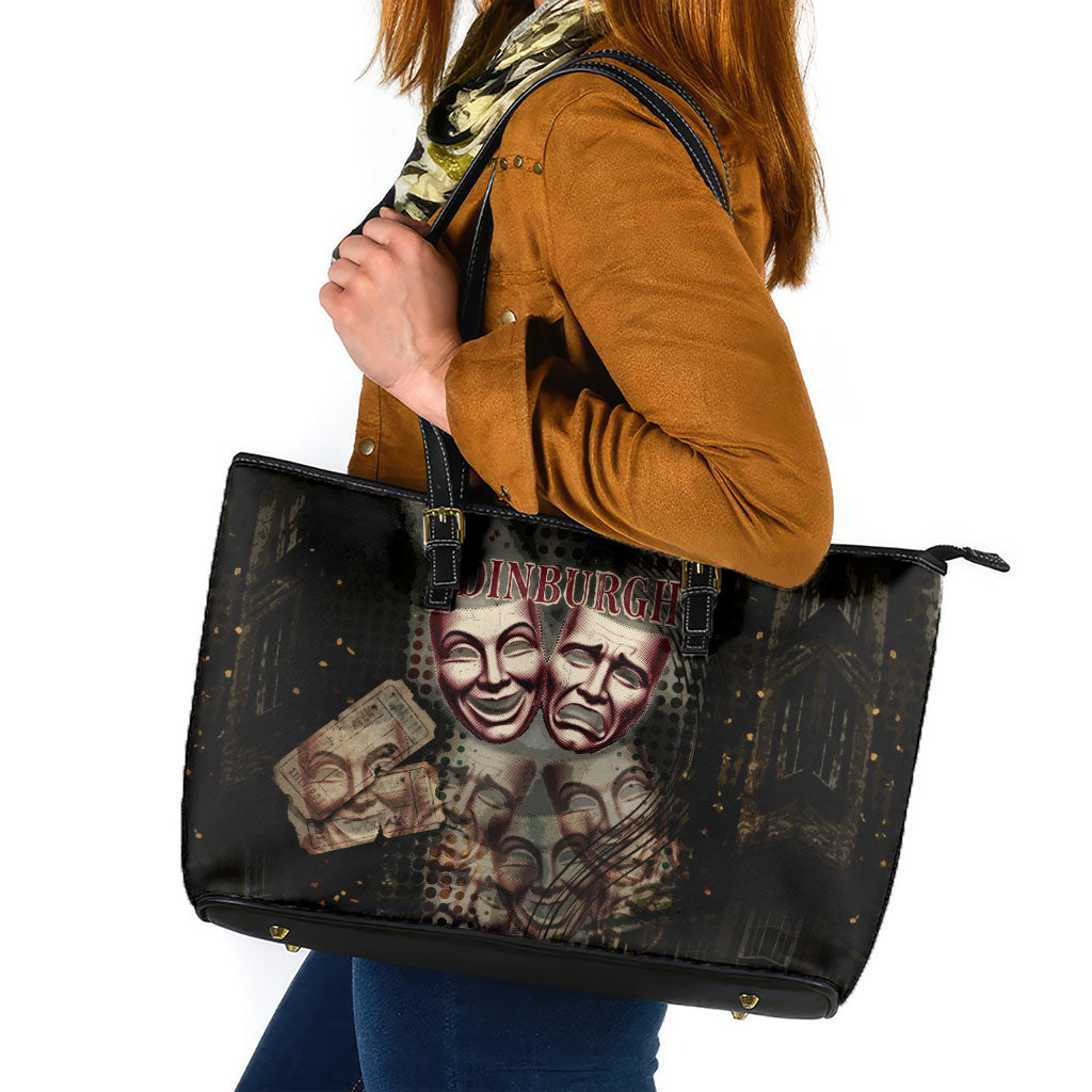 Edinburgh Fringe Leather Tote Bag Scotland Fringe Arts Comedy Tragedy Masks Castle Moon