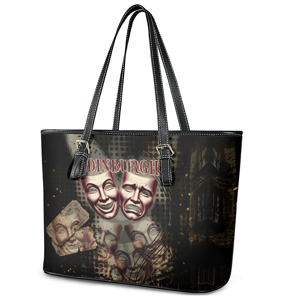 Edinburgh Fringe Leather Tote Bag Scotland Fringe Arts Comedy Tragedy Masks Castle Moon