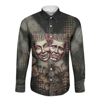 Edinburgh Fringe Long Sleeve Button Shirt Scotland Fringe Arts Comedy Tragedy Masks Castle Moon