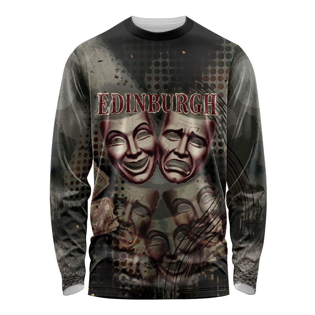 Edinburgh Fringe Long Sleeve Shirt Scotland Fringe Arts Comedy Tragedy Masks Castle Moon