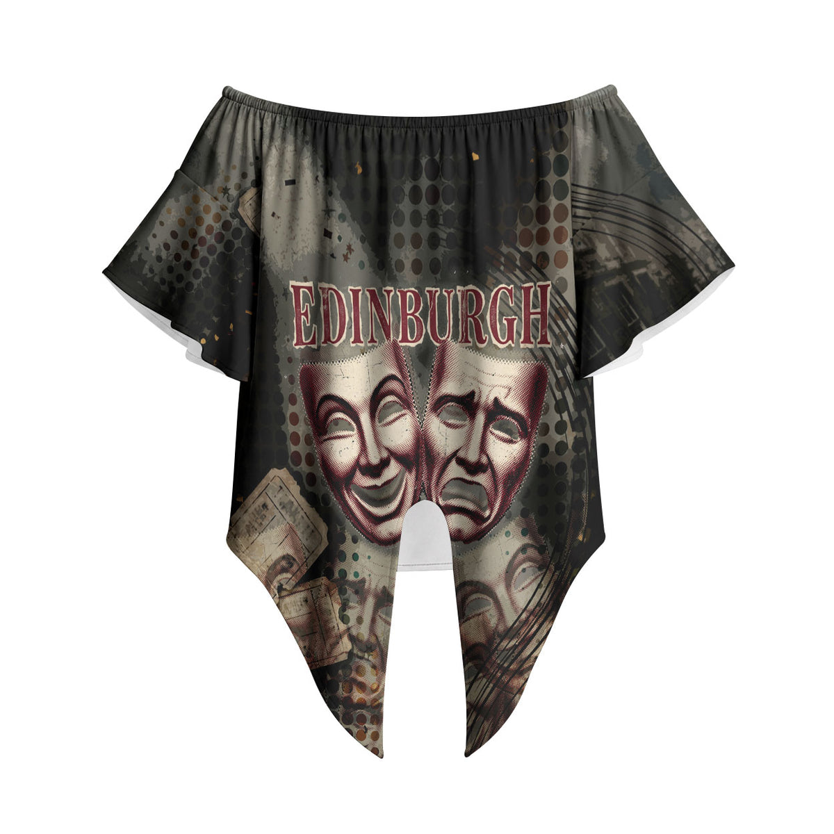 Edinburgh Fringe Off Shoulder Wrap Waist Top Scotland Fringe Arts Comedy Tragedy Masks Castle Moon