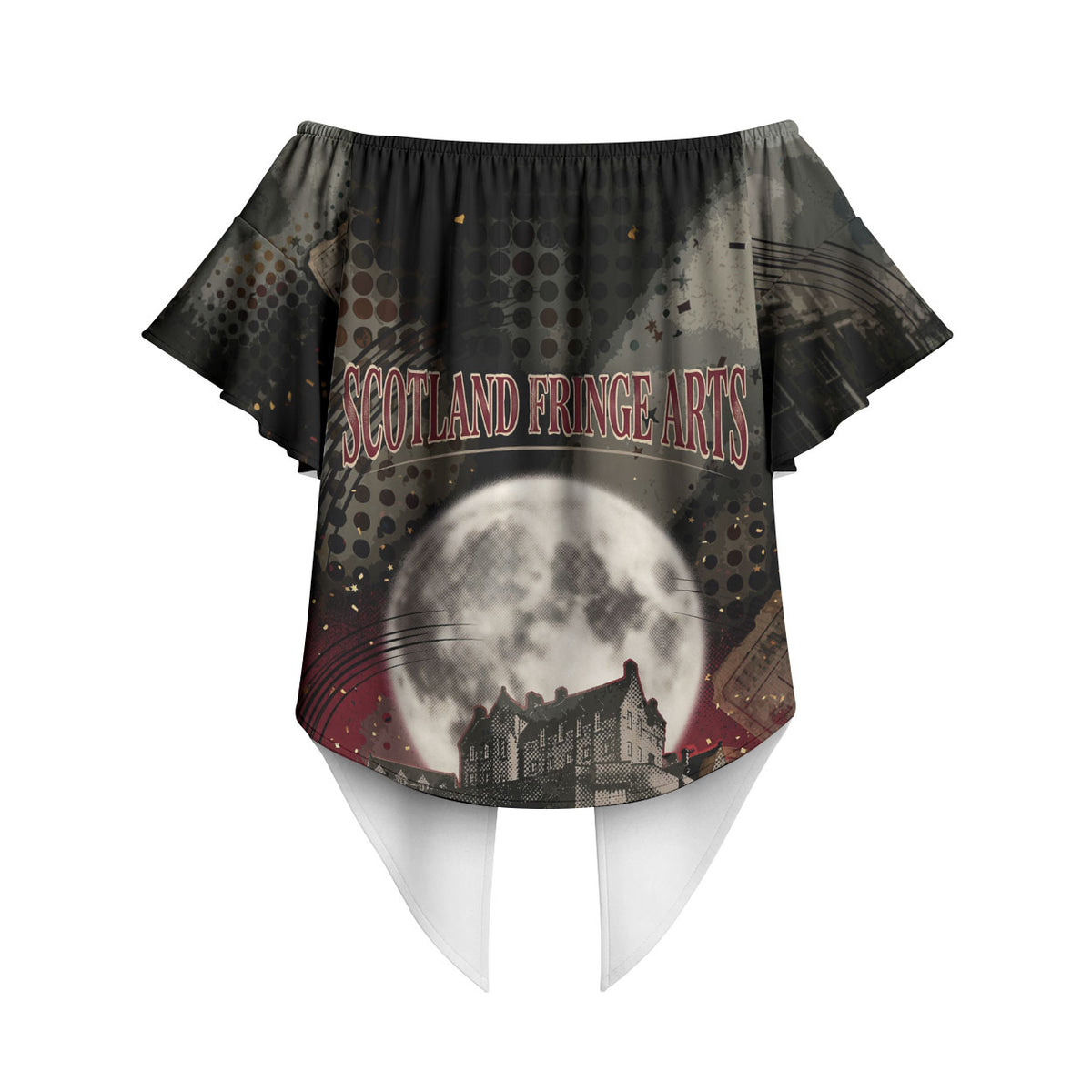 Edinburgh Fringe Off Shoulder Wrap Waist Top Scotland Fringe Arts Comedy Tragedy Masks Castle Moon