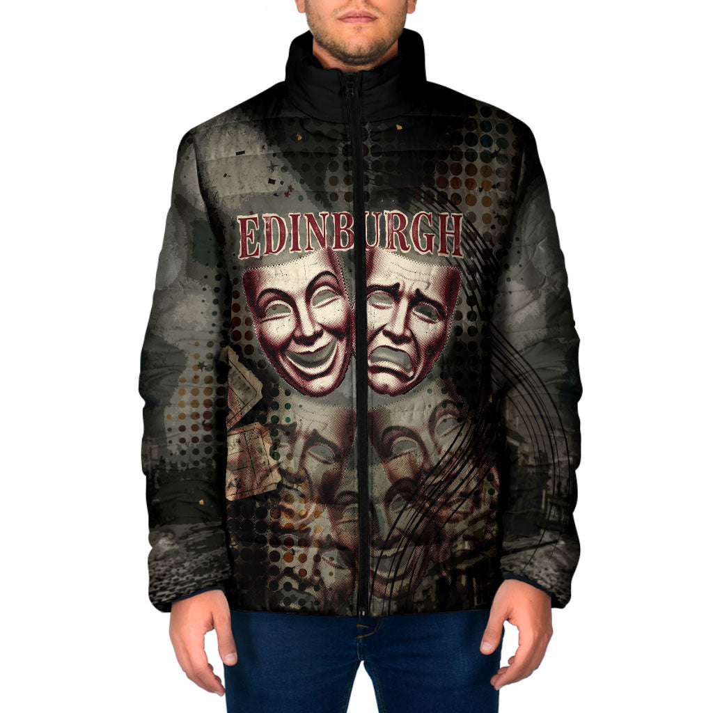 Edinburgh Fringe Padded Jacket Scotland Fringe Arts Comedy Tragedy Masks Castle Moon