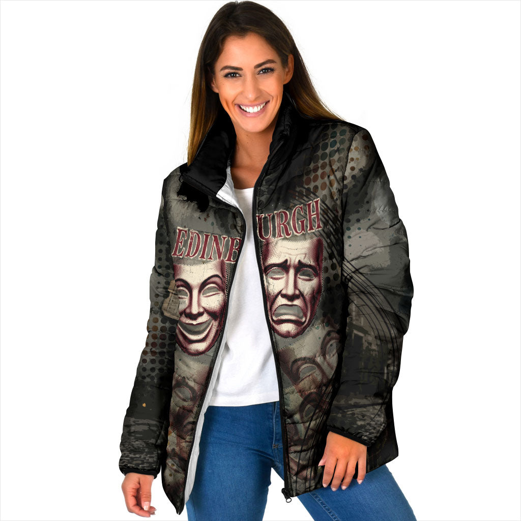 Edinburgh Fringe Padded Jacket Scotland Fringe Arts Comedy Tragedy Masks Castle Moon
