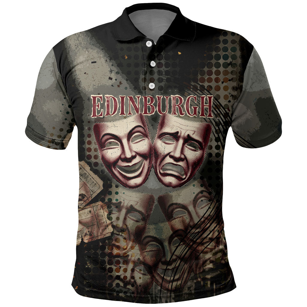 Edinburgh Fringe Polo Shirt Scotland Fringe Arts Comedy Tragedy Masks Castle Moon