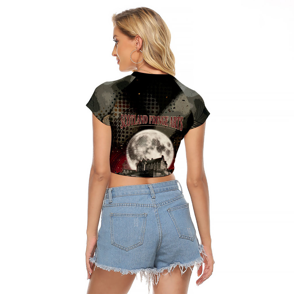 Edinburgh Fringe Raglan Cropped T Shirt Scotland Fringe Arts Comedy Tragedy Masks Castle Moon
