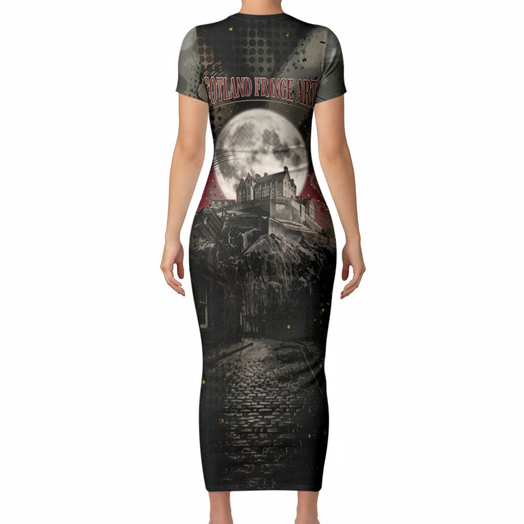 Edinburgh Fringe Short Sleeve Bodycon Dress Scotland Fringe Arts Comedy Tragedy Masks Castle Moon