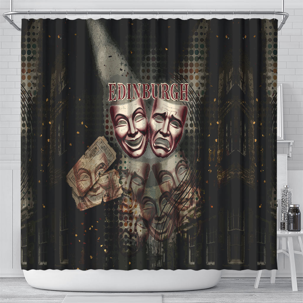 Edinburgh Fringe Shower Curtain Scotland Fringe Arts Comedy Tragedy Masks Castle Moon