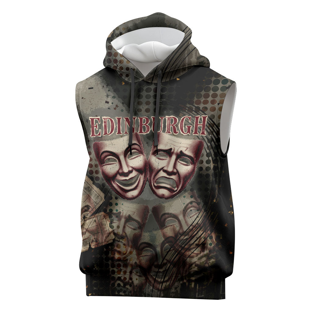 Edinburgh Fringe Sleeveless Hoodie Scotland Fringe Arts Comedy Tragedy Masks Castle Moon
