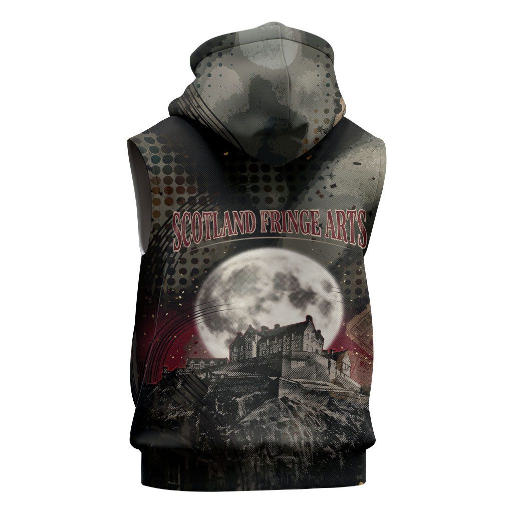 Edinburgh Fringe Sleeveless Hoodie Scotland Fringe Arts Comedy Tragedy Masks Castle Moon