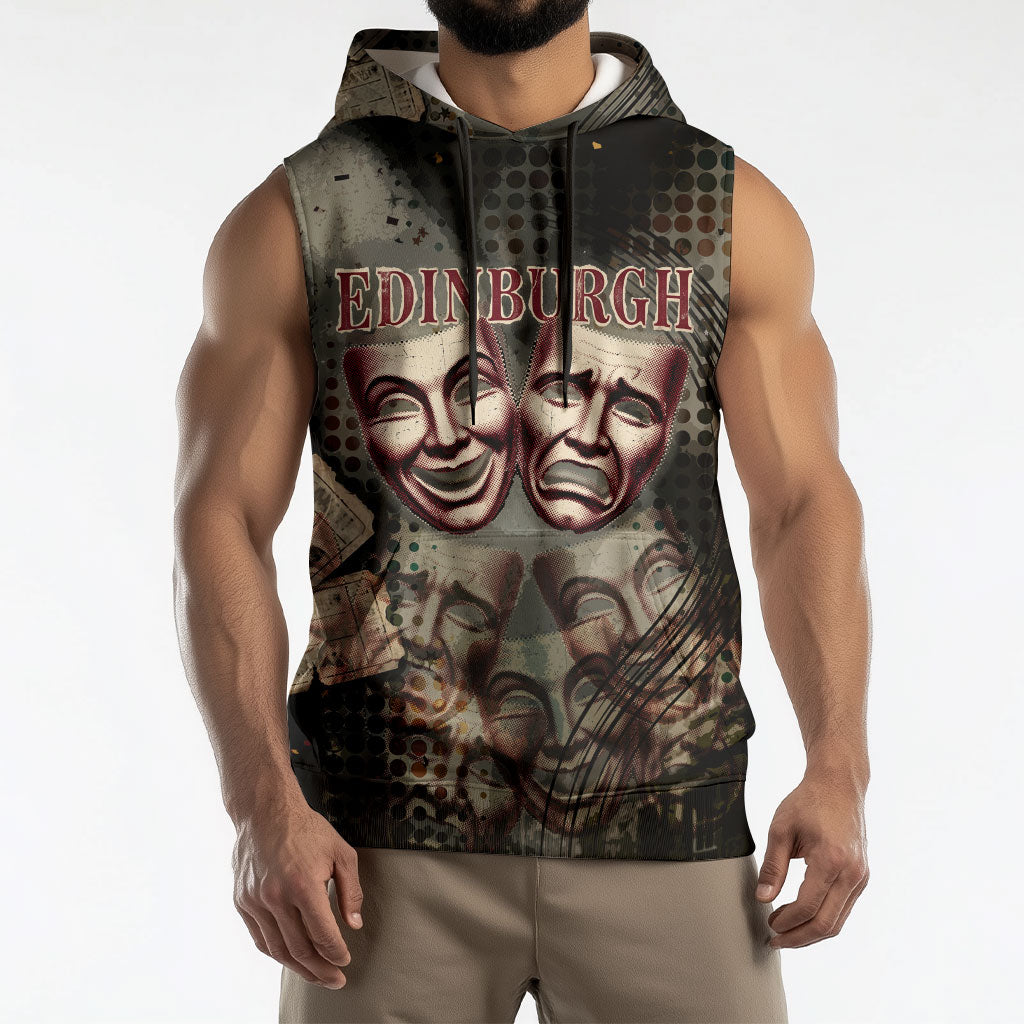 Edinburgh Fringe Sleeveless Hoodie Scotland Fringe Arts Comedy Tragedy Masks Castle Moon