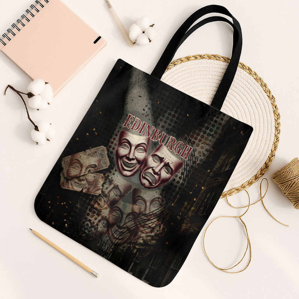 Edinburgh Fringe Tote Bag Scotland Fringe Arts Comedy Tragedy Masks Castle Moon