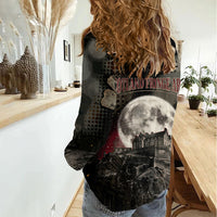 Edinburgh Fringe Women Casual Shirt Scotland Fringe Arts Comedy Tragedy Masks Castle Moon