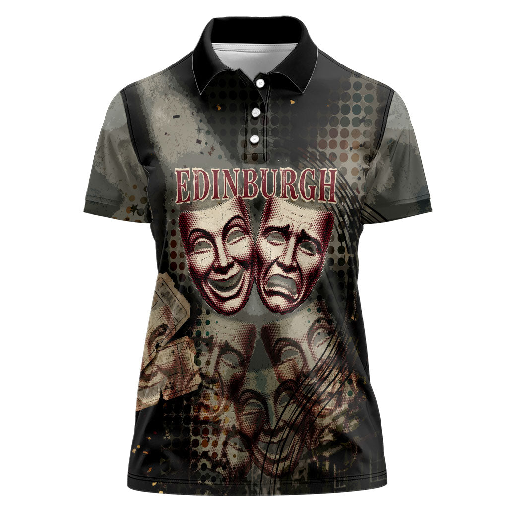Edinburgh Fringe Women Polo Shirt Scotland Fringe Arts Comedy Tragedy Masks Castle Moon