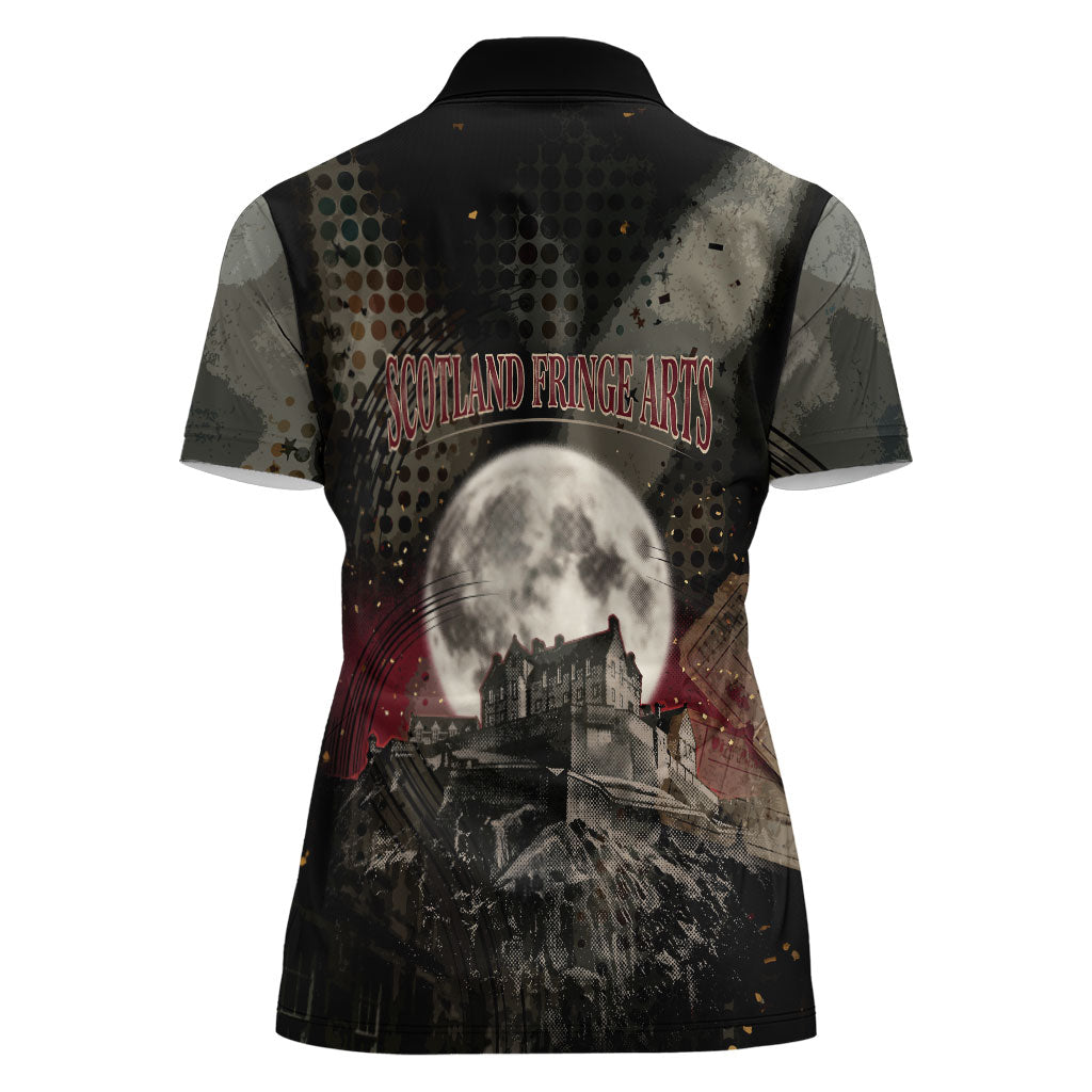 Edinburgh Fringe Women Polo Shirt Scotland Fringe Arts Comedy Tragedy Masks Castle Moon