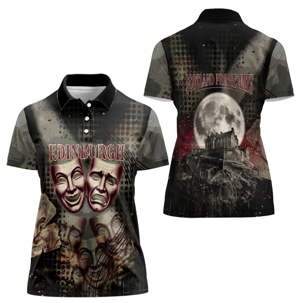 Edinburgh Fringe Women Polo Shirt Scotland Fringe Arts Comedy Tragedy Masks Castle Moon