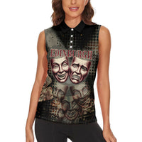 Edinburgh Fringe Women Sleeveless Polo Shirt Scotland Fringe Arts Comedy Tragedy Masks Castle Moon