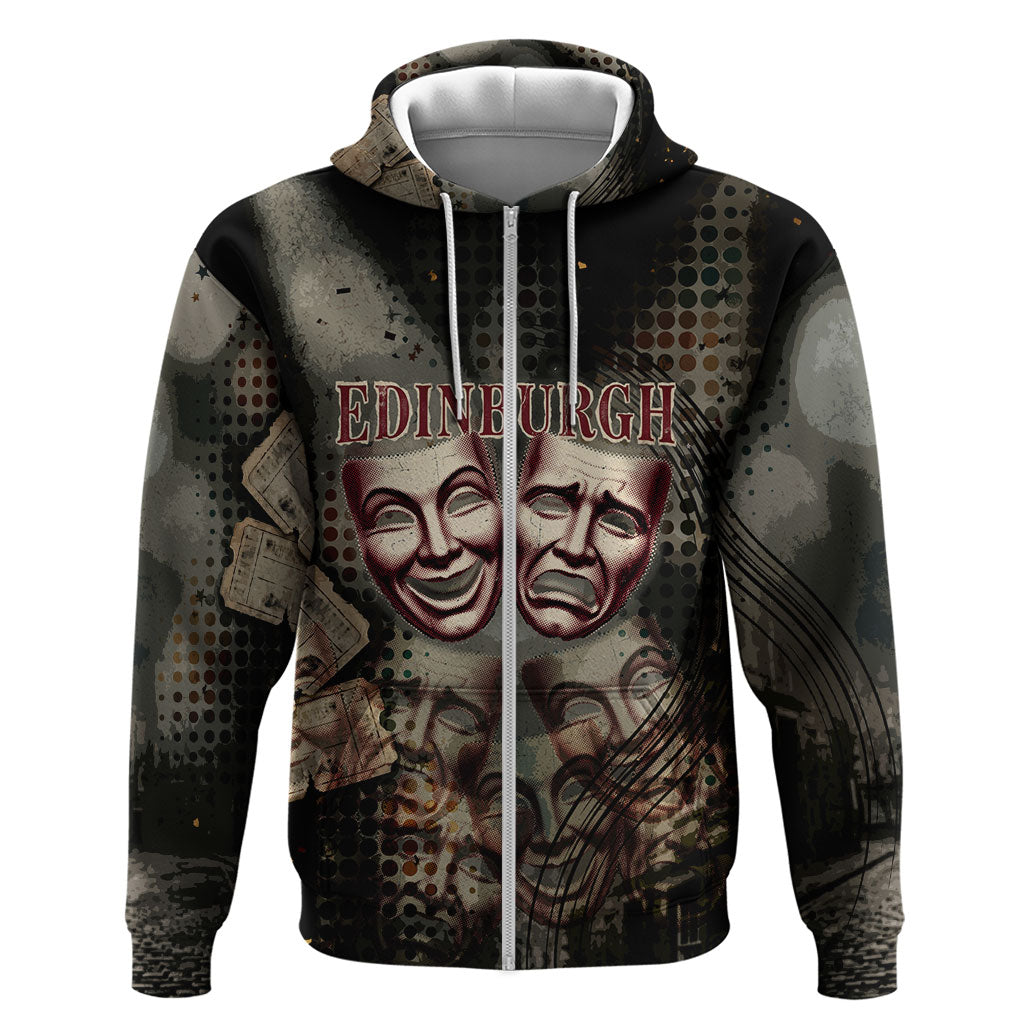 Edinburgh Fringe Zip Hoodie Scotland Fringe Arts Comedy Tragedy Masks Castle Moon