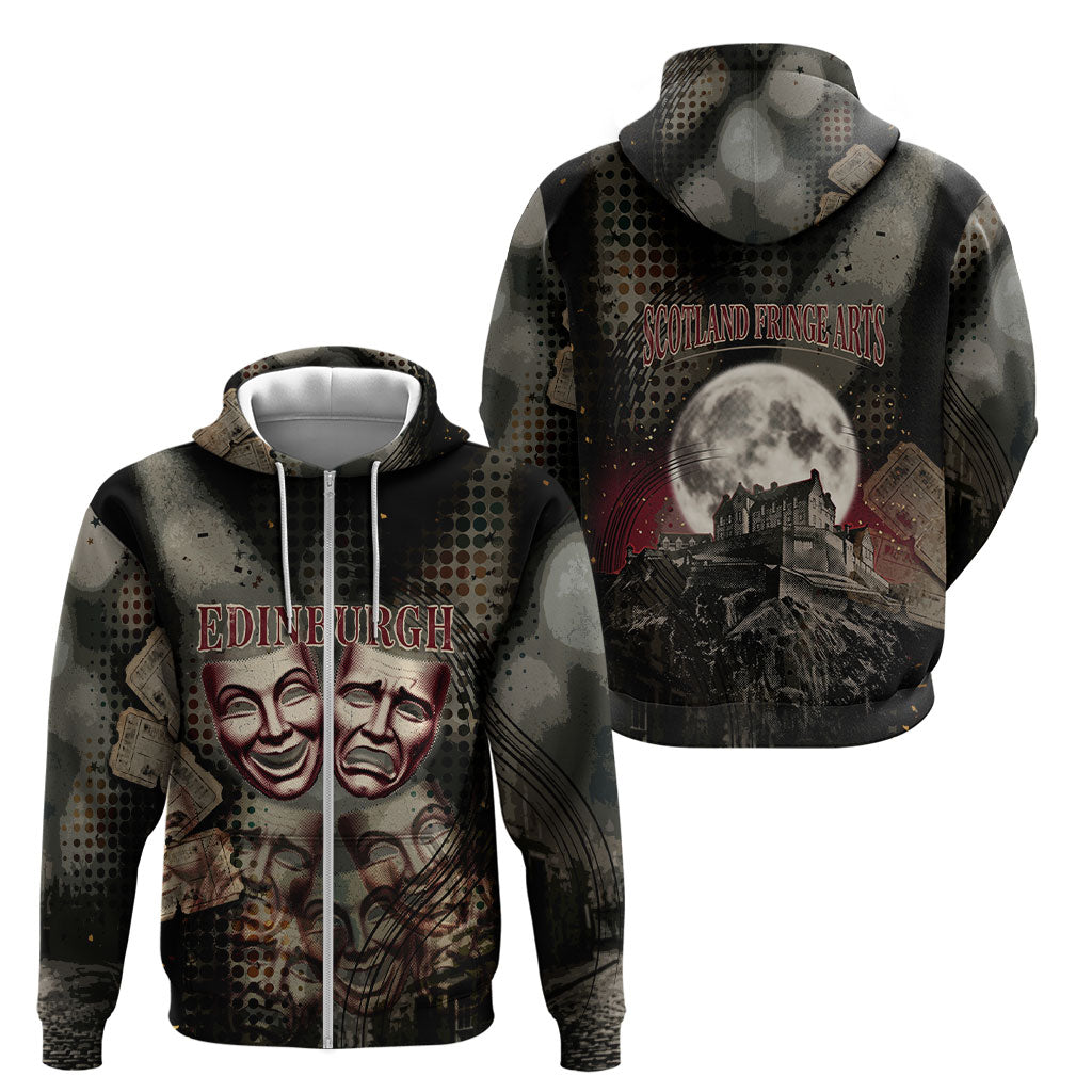 Edinburgh Fringe Zip Hoodie Scotland Fringe Arts Comedy Tragedy Masks Castle Moon