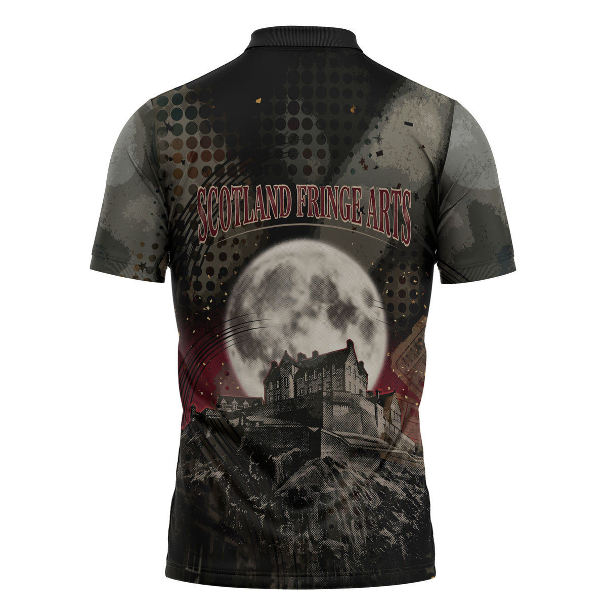 Edinburgh Fringe Zipper Polo Shirt Scotland Fringe Arts Comedy Tragedy Masks Castle Moon