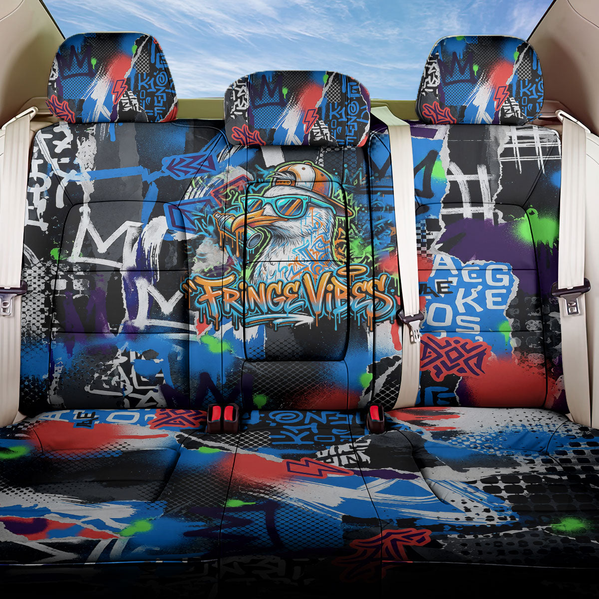 Edinburgh Fringe Festival Back Car Seat Cover Fringe Vibes Graffiti Seagull Scotland Bagpipes Street Art