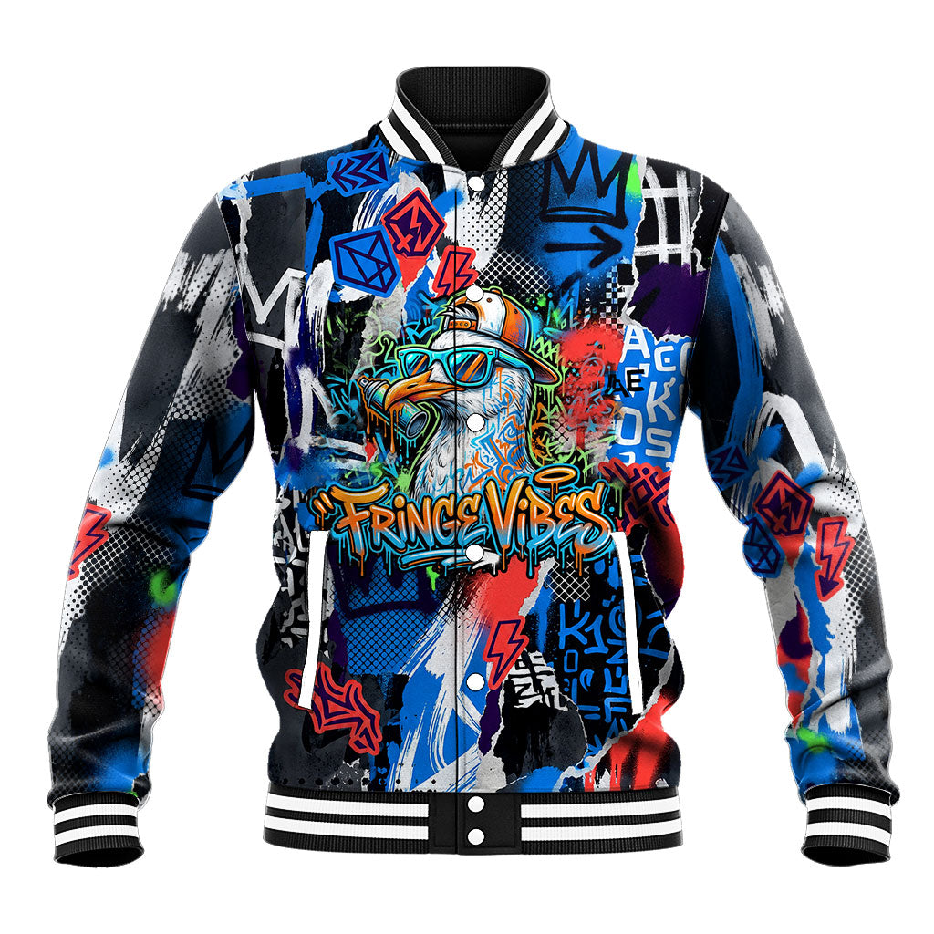Edinburgh Fringe Festival Baseball Jacket Fringe Vibes Graffiti Seagull Scotland Bagpipes Street Art