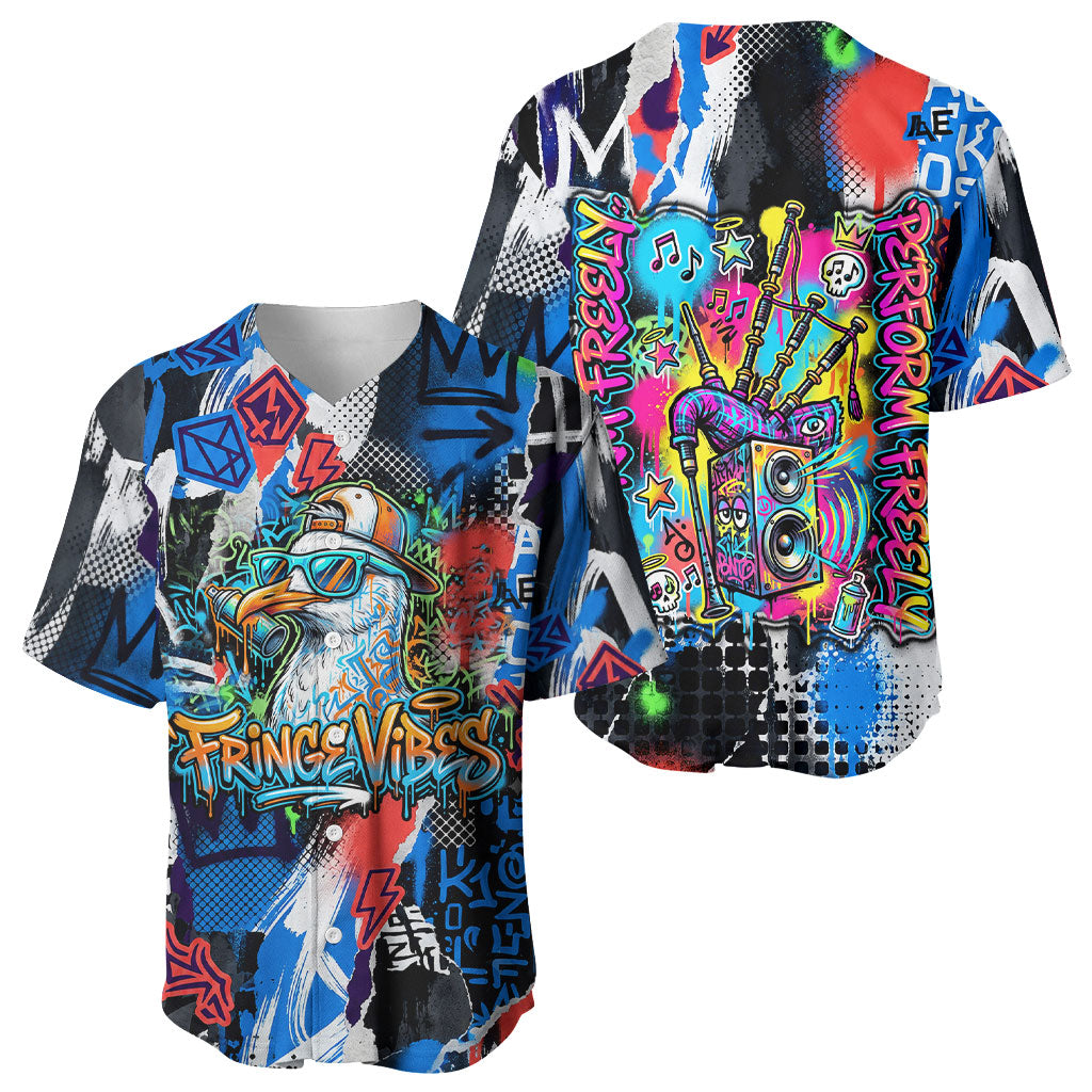 Edinburgh Fringe Festival Baseball Jersey Fringe Vibes Graffiti Seagull Scotland Bagpipes Street Art