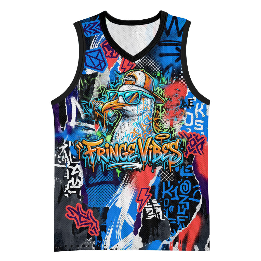 Edinburgh Fringe Festival Basketball Jersey Fringe Vibes Graffiti Seagull Scotland Bagpipes Street Art