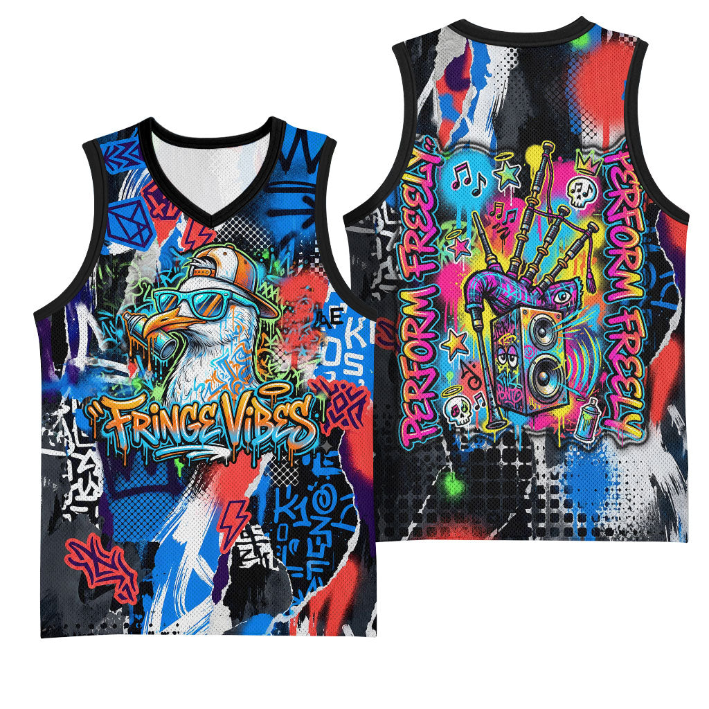 Edinburgh Fringe Festival Basketball Jersey Fringe Vibes Graffiti Seagull Scotland Bagpipes Street Art