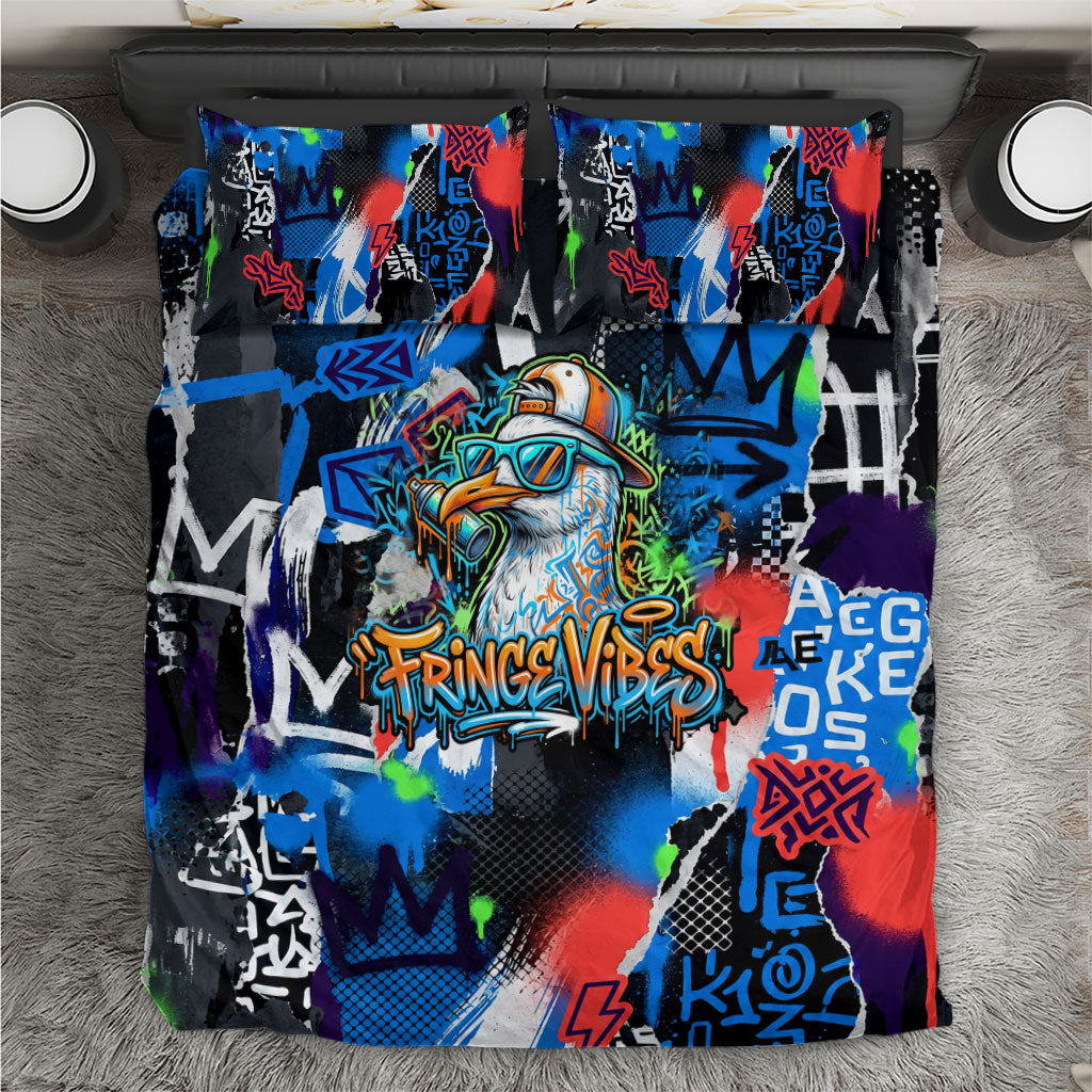Edinburgh Fringe Festival Bedding Set Fringe Vibes Graffiti Seagull Scotland Bagpipes Street Art