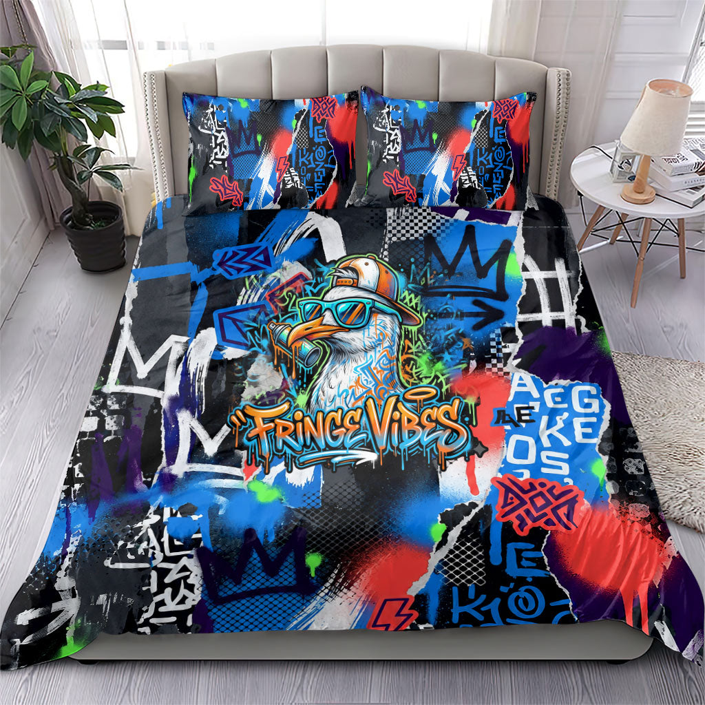 Edinburgh Fringe Festival Bedding Set Fringe Vibes Graffiti Seagull Scotland Bagpipes Street Art