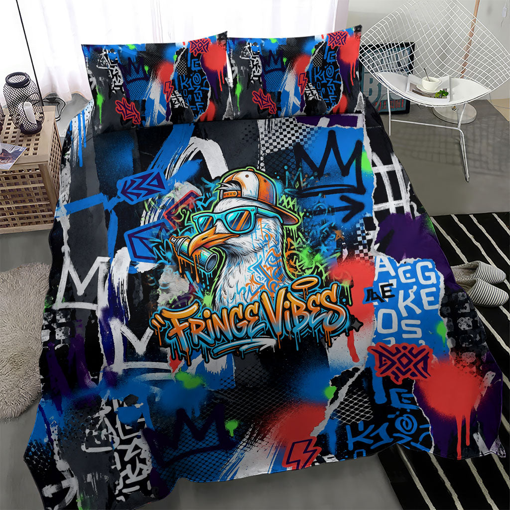 Edinburgh Fringe Festival Bedding Set Fringe Vibes Graffiti Seagull Scotland Bagpipes Street Art