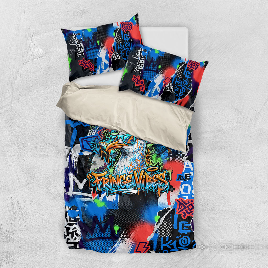 Edinburgh Fringe Festival Bedding Set Fringe Vibes Graffiti Seagull Scotland Bagpipes Street Art