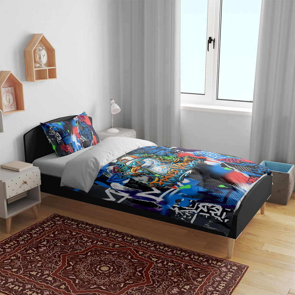 Edinburgh Fringe Festival Bedding Set Fringe Vibes Graffiti Seagull Scotland Bagpipes Street Art