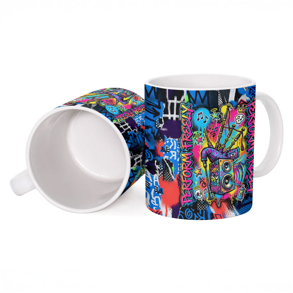 Edinburgh Fringe Festival Ceramic Mug Fringe Vibes Graffiti Seagull Scotland Bagpipes Street Art