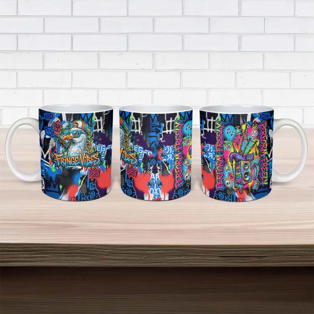 Edinburgh Fringe Festival Ceramic Mug Fringe Vibes Graffiti Seagull Scotland Bagpipes Street Art