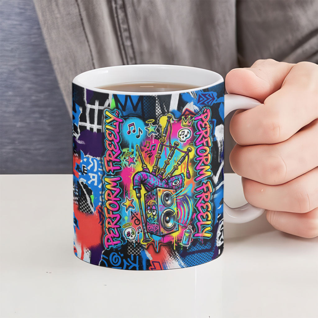 Edinburgh Fringe Festival Ceramic Mug Fringe Vibes Graffiti Seagull Scotland Bagpipes Street Art