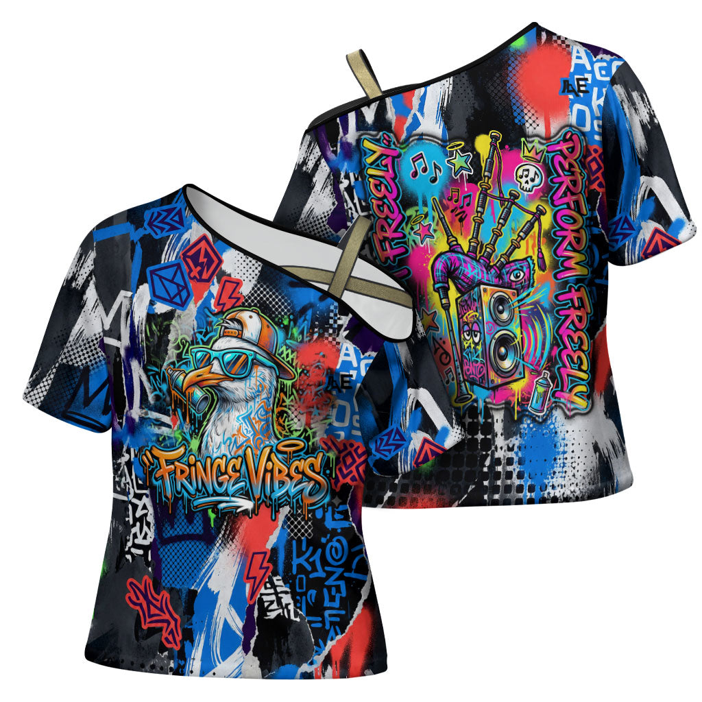 Edinburgh Fringe Festival Cross Shoulder Shirt Fringe Vibes Graffiti Seagull Scotland Bagpipes Street Art