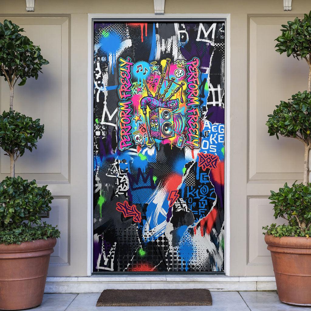 Edinburgh Fringe Festival Door Cover Fringe Vibes Graffiti Seagull Scotland Bagpipes Street Art