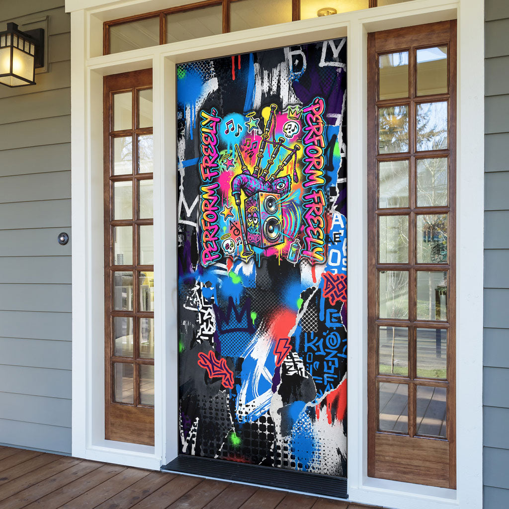 Edinburgh Fringe Festival Door Cover Fringe Vibes Graffiti Seagull Scotland Bagpipes Street Art