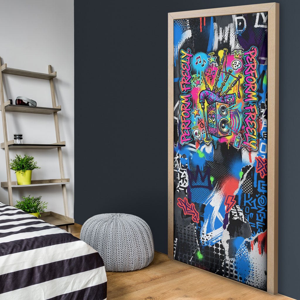 Edinburgh Fringe Festival Door Cover Fringe Vibes Graffiti Seagull Scotland Bagpipes Street Art