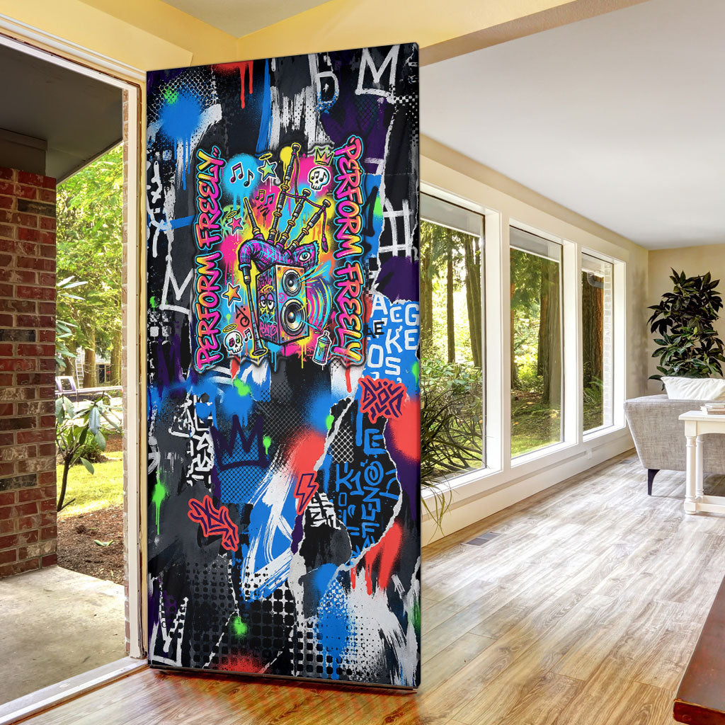 Edinburgh Fringe Festival Door Cover Fringe Vibes Graffiti Seagull Scotland Bagpipes Street Art