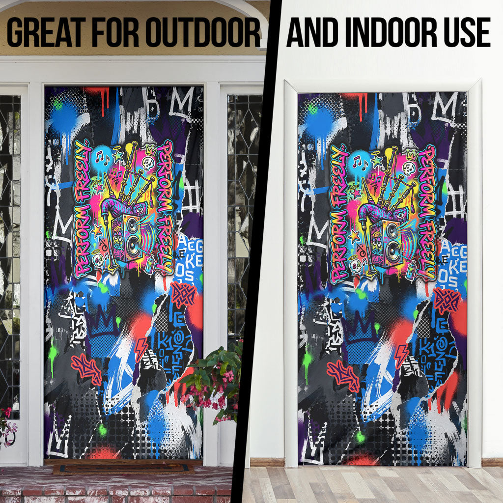 Edinburgh Fringe Festival Door Cover Fringe Vibes Graffiti Seagull Scotland Bagpipes Street Art