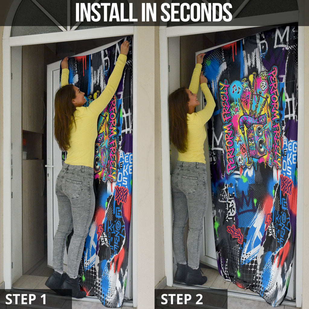 Edinburgh Fringe Festival Door Cover Fringe Vibes Graffiti Seagull Scotland Bagpipes Street Art